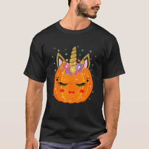 T-shirt Cute Unicorne Citrouille Halloween Thanksgiving Ki