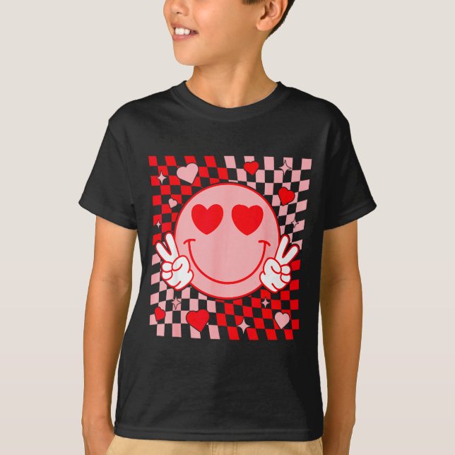 T-shirt Cute Valentine Smile Face Smiling Checkered Patter (Devant)