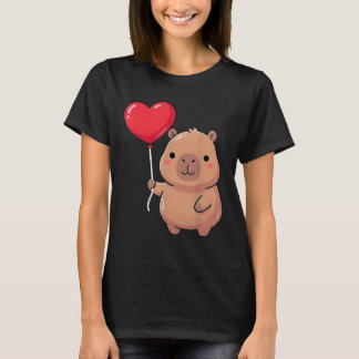 T-shirt Cute Valentine's Day Capybara Holding Heart Balloo