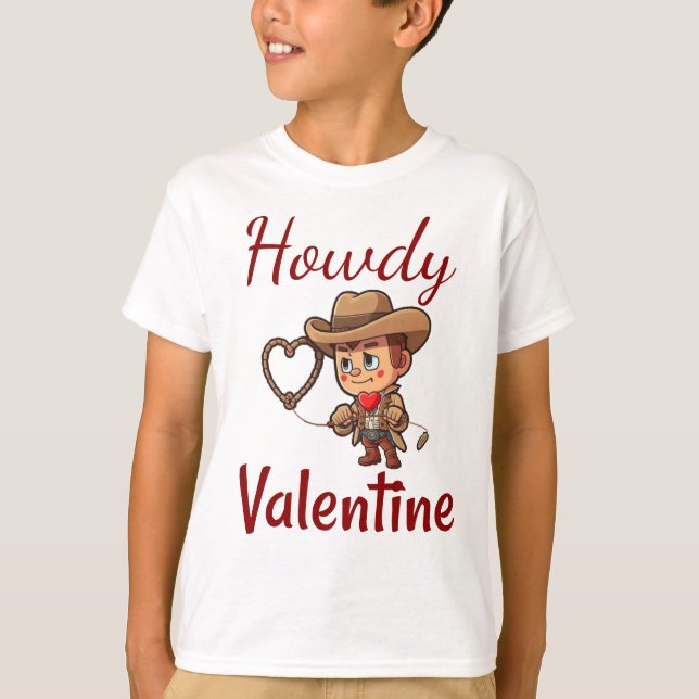 T-shirt Cute Valentine's Day Cowboy "Howdy Valentine" (Devant)