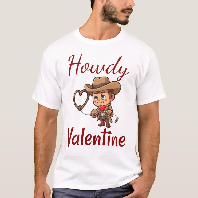 T-shirt Cute Valentine's Day Cowboy "Howdy Valentine" Ente (Devant)