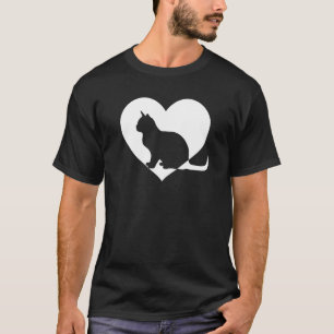 T-shirt Cute Vintage Qui aime Chats Noir Chat Coeur Blanc