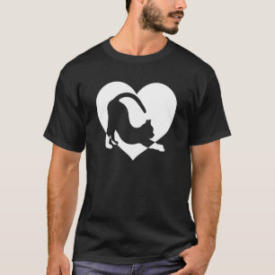 T-shirt Cute Vintage Qui aime Chats Noir Chat Coeur Blanc