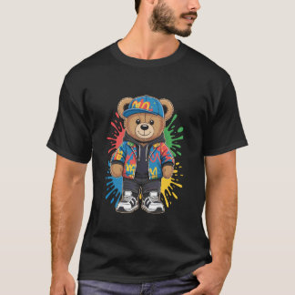 T-shirt cute vintage teddybear in street wear splash colou