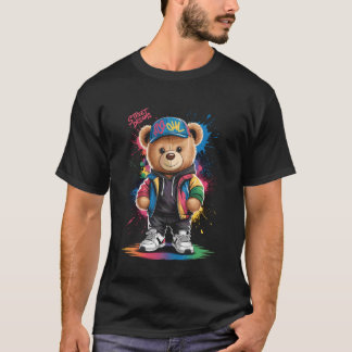 T-shirt cute vintage teddybear in street wear splash colou