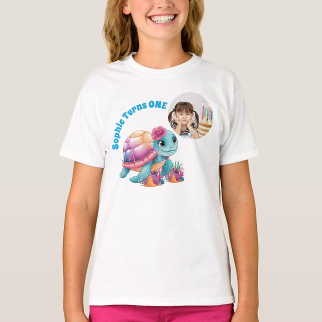 T-shirt Cute Whimsical Floral Tortue photo Anniversaire (Devant)