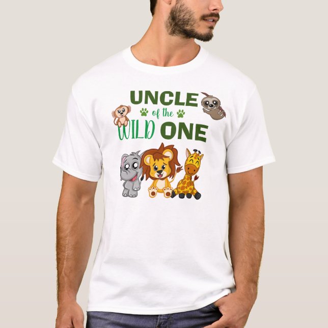 T-shirt Cute Wild One Jungle Safari Zoo Animal Uncle (Devant)