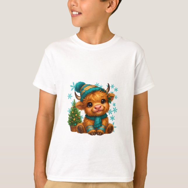 T-shirt Cute Winter Highland Cow Christmas Art – Cozy Baby (Devant)