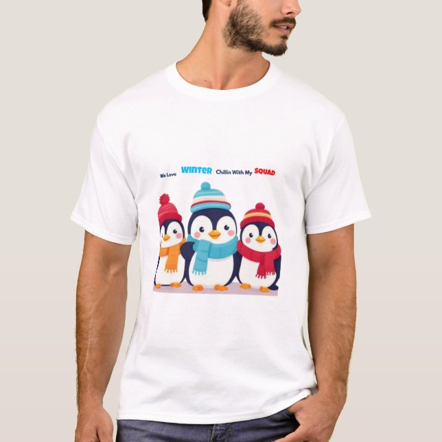 T-shirt Cute Winter Penguins We Love Winter (Devant)