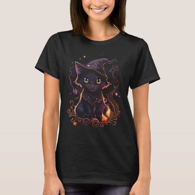 T-shirt Cute Witchy Black Cat (Devant)