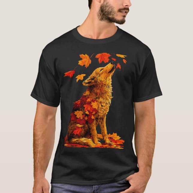 T-shirt Cute Wolf With Fall Leaves Forest Animal Autumn Ae (Devant)
