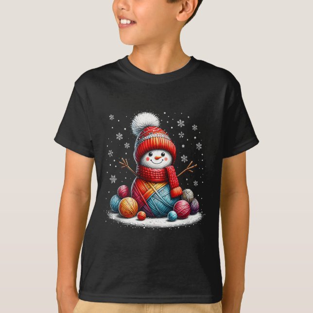 T-shirt Cute Yarn Snowman Quilter Christmas Crochet Knitti (Devant)