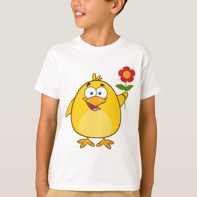 T-shirt Cute Yellow Cartoon Chick with Flower (Devant)