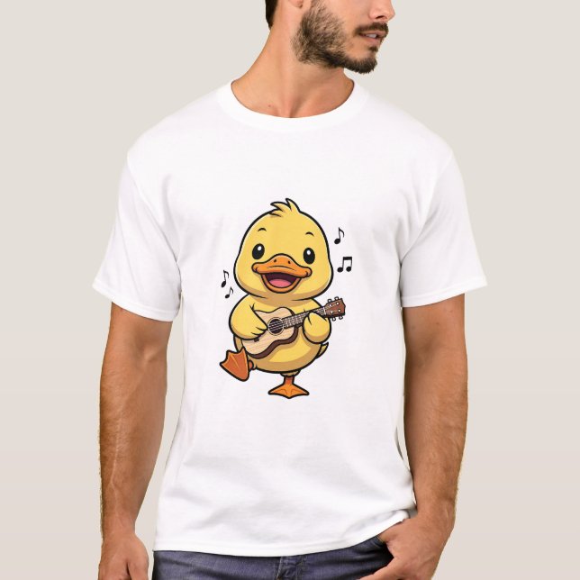 T-shirt Cute Yellow Cartoon Duck Playing Ukulele (Devant)