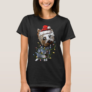 T-shirt Cute Yorkshire Terrier Père Noël Lumières des arbr