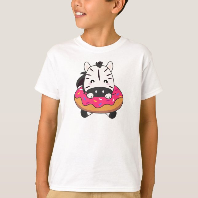 T-shirt Cute Zebra Animaux Amusants En Rose De Donut (Devant)