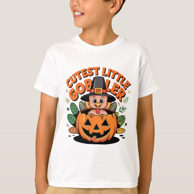 T-shirt Cutest Little Gobbler Baby Thanksgiving Shirt (Devant)