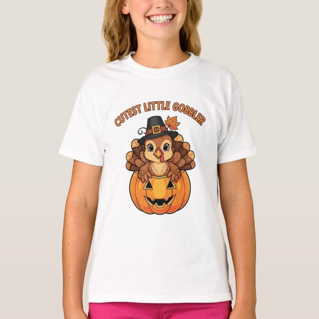 T-shirt Cutest Little Gobbler Thanksgiving Shirt  Cutest (Devant)