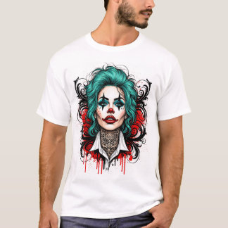T-shirt Cyan Haired Clown Queen - Spooky Chic Graphic