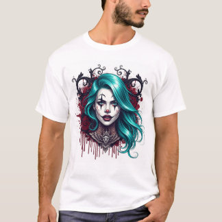 T-shirt Cyan Haired Clown Queen - Spooky Chic Graphic
