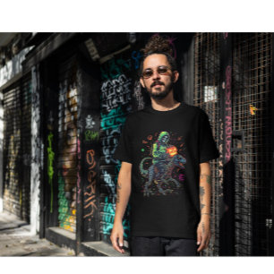 T-shirt Cyber Neon Skeleton équitation Robo Dino - Hallowe