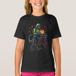 T-shirt Cyber Neon Skeleton équitation Robo Dino - Hallowe