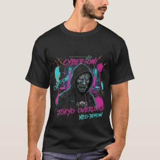 T-shirt Cyber-Oni & Robotic Cat Head | Neo-Tokyo Vaporwave