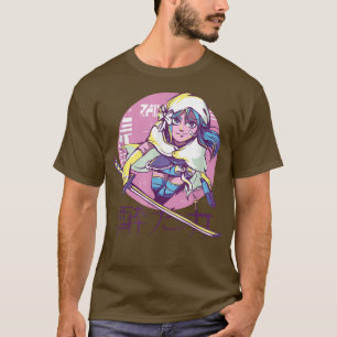 T-shirt Cyber Punk Anime Guerrier fille Rétro Kanji Japona