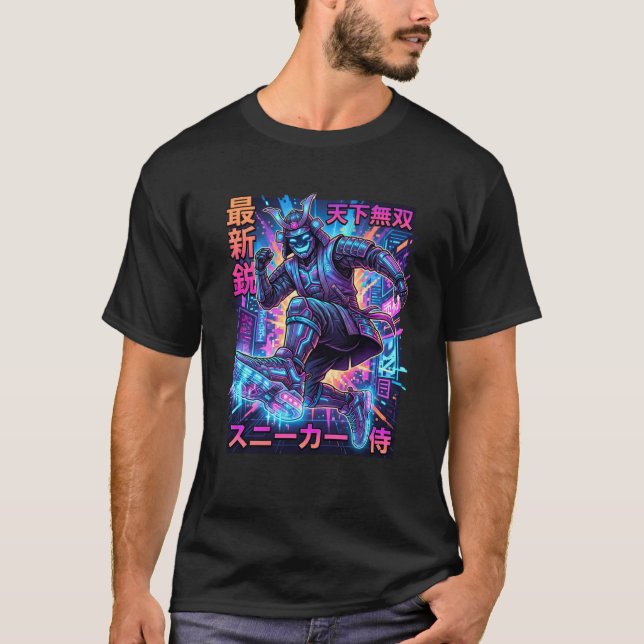 T-shirt Cyber Samurai Sneakerhead - Neon Tokyo Future Kick (Devant)