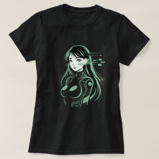 T-shirt Cybernetica Neon Glitch Anime Girl Digital Art
