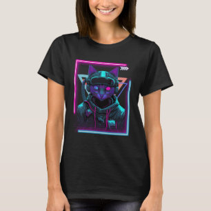 T-shirt Cyberpunk Cat Kitty Punker Futuriste Cyber Punk