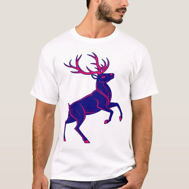 T-shirt Cyberpunk Christmas Reindeer Neon Glow Shirt (Devant)
