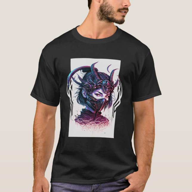 T-shirt Cyberpunk esthétique Samurai Demons Masque Japonai (Devant)