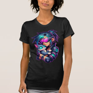 T-shirt Cyberpunk Girl and Cat