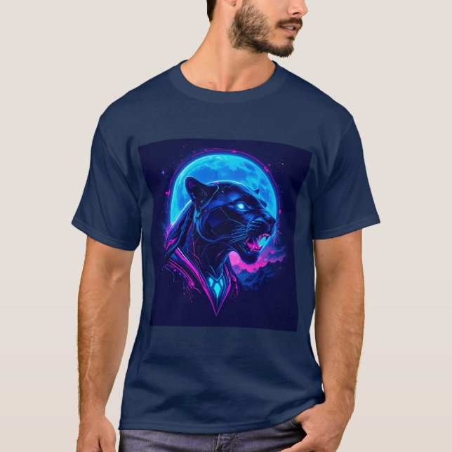 T-shirt Cyberpunk Neon Black Panther (Devant)