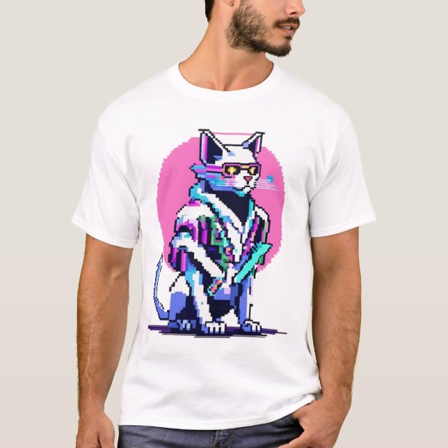 T-shirt Cyberpunk Neon Chat Blade Master (Devant)