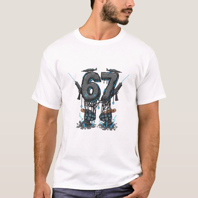 T-shirt Cyberpunk Neon Number Sixty-Seven Futuristic Sci-F (Devant)