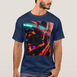 T-shirt Cyberpunk Outrun City Automobile Futuriste AI Ge