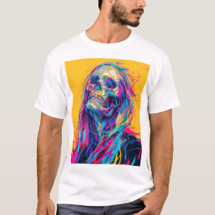 T-shirt Cyberpunk Rainbow Girl Long Coiffure