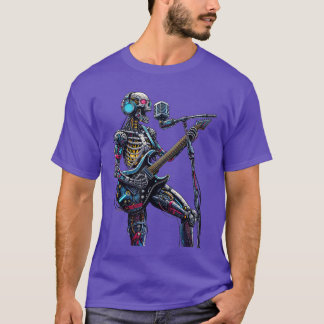 T-shirt Cyberpunk Robotic Skeleton Electric Guitare Musiqu