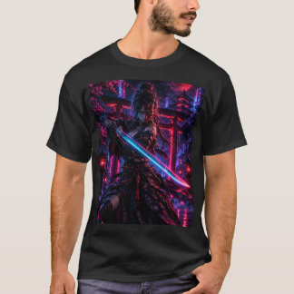 T-shirt Cyberpunk Samurai Woman – Neon Ronin