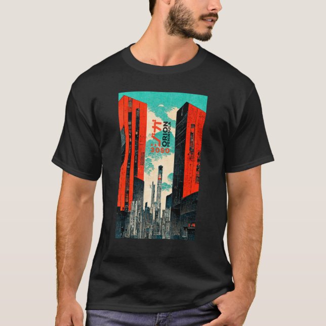 T-shirt Cyberpunk Sci-fi Dystopia City Ukiyo-e Japanese Re (Devant)