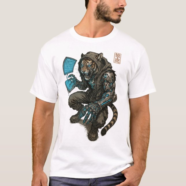 T-shirt Cyberpunk Tiger (Hacker) (Devant)