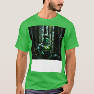 T-shirt Cyborg vert dans la forêt