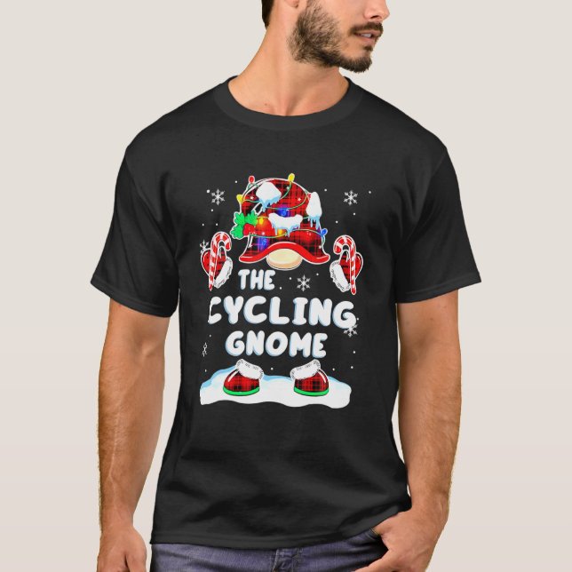 T-shirt Cyclisme Gnome Red Plaid Gnomies Matching Family C (Devant)
