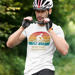 T-shirt Cycliste Rétro Personnalisé Cool Triathlon Coucher