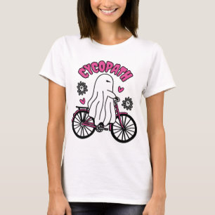 T-shirt Cycopath Halloween fantôme sur vélo rose