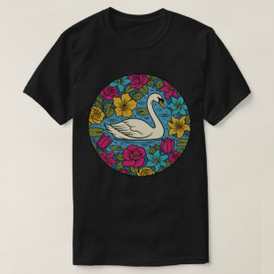 T-shirt Cygne élégant dans un étang floral - Art de la nat