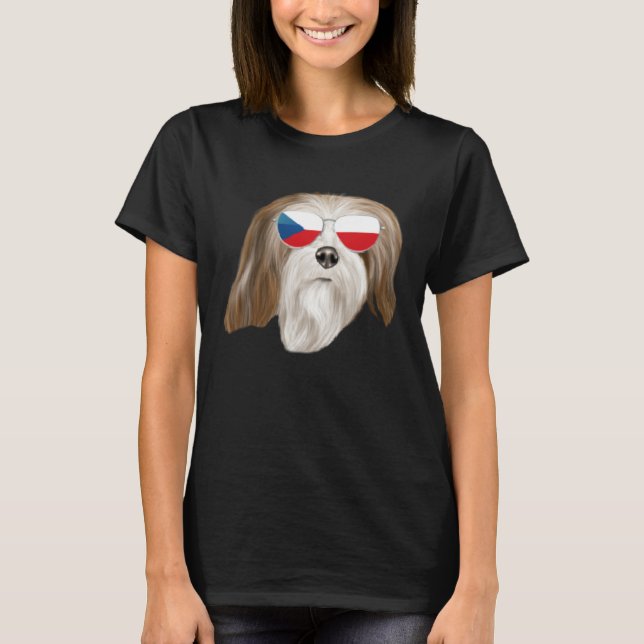 T-shirt Czech Flag Lhasa Apsos Dog Czech Republic Pocket (Devant)