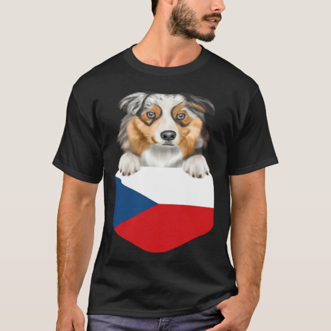 T-shirt Czech Republic Flag Australian Shepherd Dog In Poc (Devant)